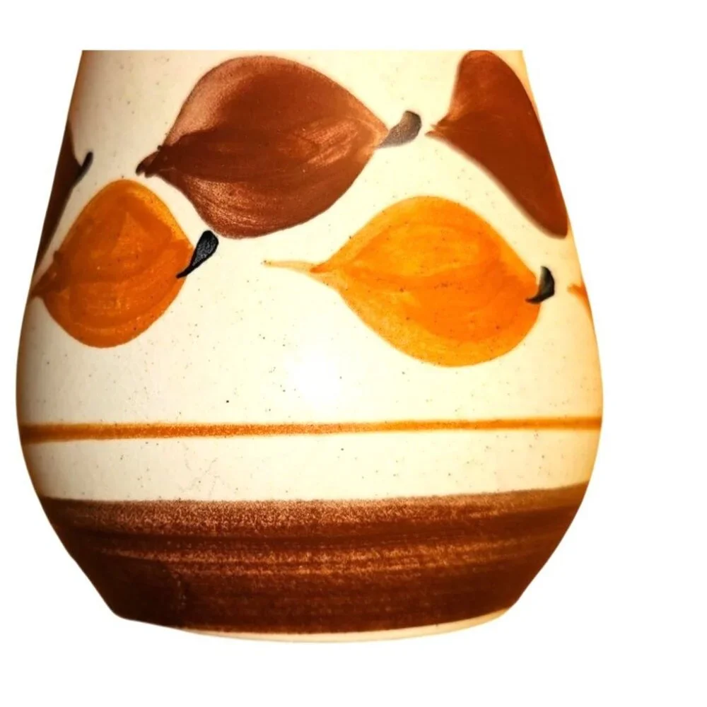 Vintage‎ Vase Secla Portugal Handcrafted Ceramic Brown & Gold Leaf Design MCM